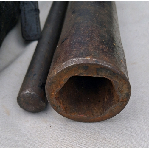 176 - British armoured car tool kit, with slogging wheel nut tubular spanner, Daimler, Dingo, ferret etc