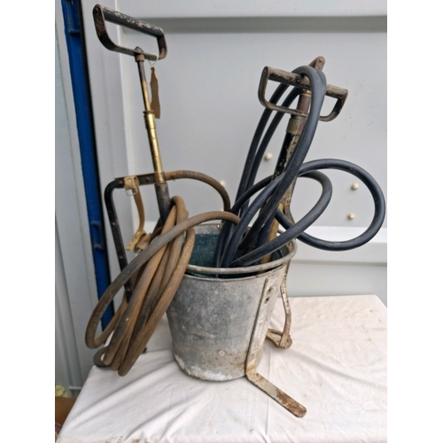 806 - Three WW2 Stirrup pumps and 2 buckets