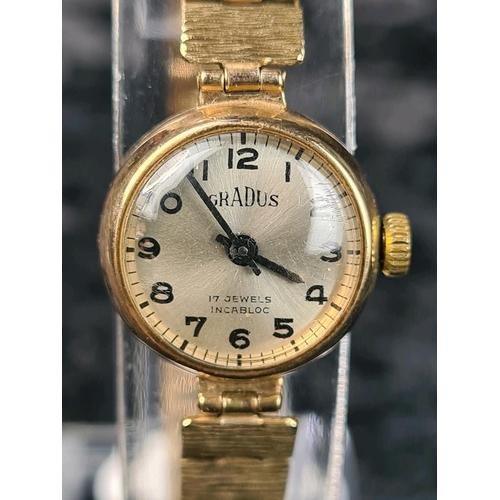 9ct gold Gradus ladies wrist watch with a hallmarked 9ct gold strap in ...