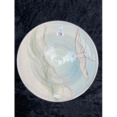 154 - Lovely large studio pottery bowl by Hugh West, painted by Christine West (Hugh's wife). Approx D40cm... 