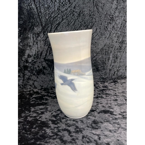 157 - Another early 20th century Royal Copenhagen vase featuring birds flying over a snowy landscape. Appr... 