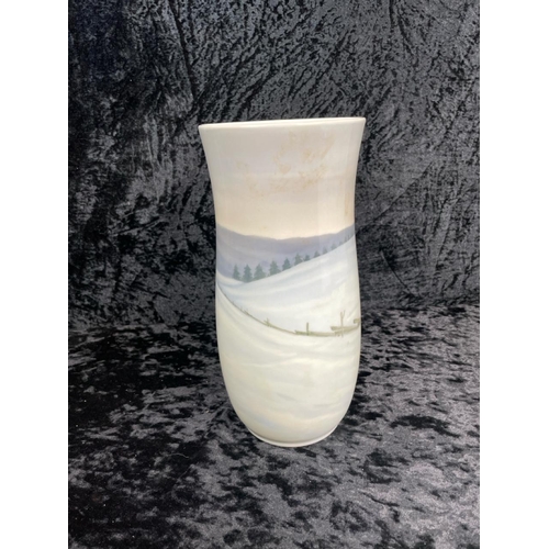 157 - Another early 20th century Royal Copenhagen vase featuring birds flying over a snowy landscape. Appr... 