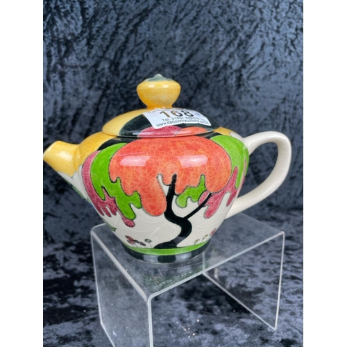 168 - Three Art Deco-inspired handmade and colourfully painted ceramics by J Vicary plus a vintage preserv... 