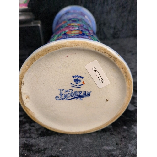 296 - Stunning trio of vintage ceramics including a tall Booths Jacobean multi-coloured vase. Tallest appr... 