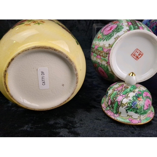 296 - Stunning trio of vintage ceramics including a tall Booths Jacobean multi-coloured vase. Tallest appr... 