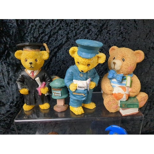 322 - Set of three three Cherished Teddies figurines, a vintage tin, and others…