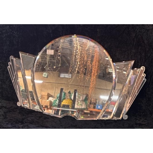 41A - Beautiful Art Deco mirror with bevel edges and fan detail. H47cm x W83cm.