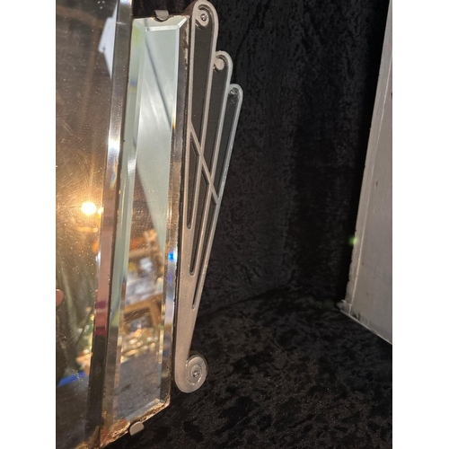 41A - Beautiful Art Deco mirror with bevel edges and fan detail. H47cm x W83cm.