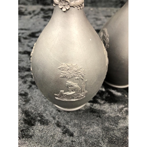 440 - Two Wedgwood Black Basalt Jasperware bud vases (approx H12cm), a Galileo thermometer and an oil and ... 