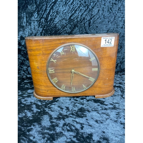 142 - Vintage Art Deco-style mantel clock - coin-operated by inserting a florin in the top slot. Approx H2... 