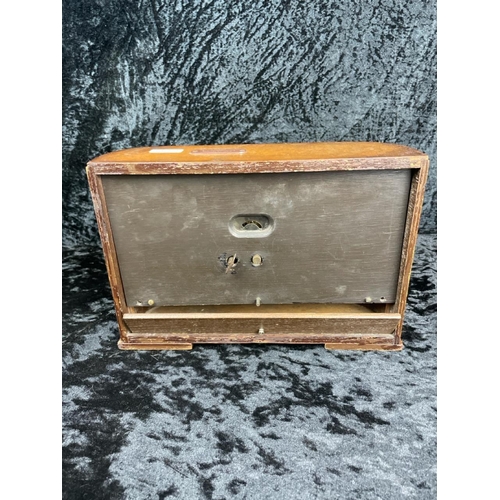 142 - Vintage Art Deco-style mantel clock - coin-operated by inserting a florin in the top slot. Approx H2... 