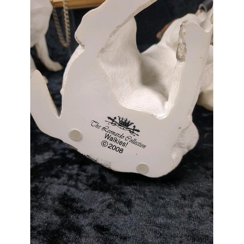 321 - Walkies! Two resin Jack Russell Terrier dog figurines from the Leonardo Collection, plus a framed pi... 