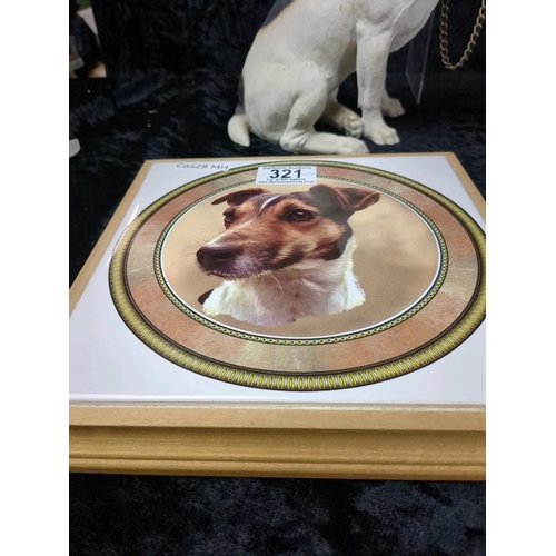 321 - Walkies! Two resin Jack Russell Terrier dog figurines from the Leonardo Collection, plus a framed pi... 