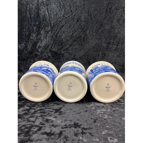 57 - Spode Blue Italian cafetière with original box, sugar and coffee lidded jars plus a utensils holder.