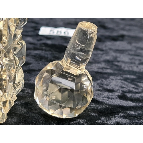 586 - Silver lidded glass dressing table pin dish (Birmingham 1903), silver collared perfume bottle (rubbe... 