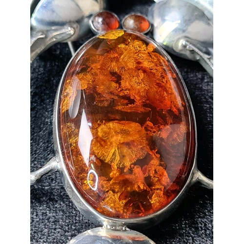 617 - Large white metal lobster brooch with amber coloured body and eyes - definitely a statement piece! A... 