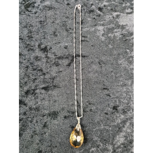 628 - Unmarked white bracelet (clasp a/f) and a silver mounted pendant on a white metal chain