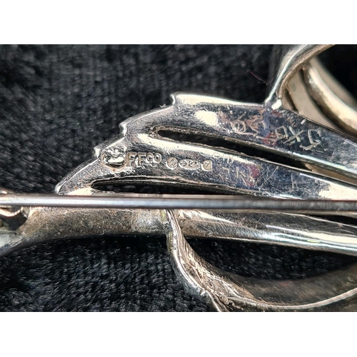 635 - Lovely set of silver marcasite jewellery including a swirly design brooch (925 hallmarked), circular... 