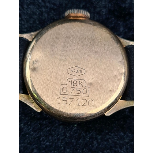 648 - Solery 18ct gold ladies wrist watch on leather strap in working order, approx 11g total