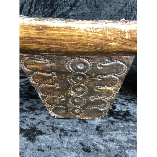 71 - Vintage African wooden stool covered with hand embossed sheet metal, possibly copper. Approx H18cm x... 