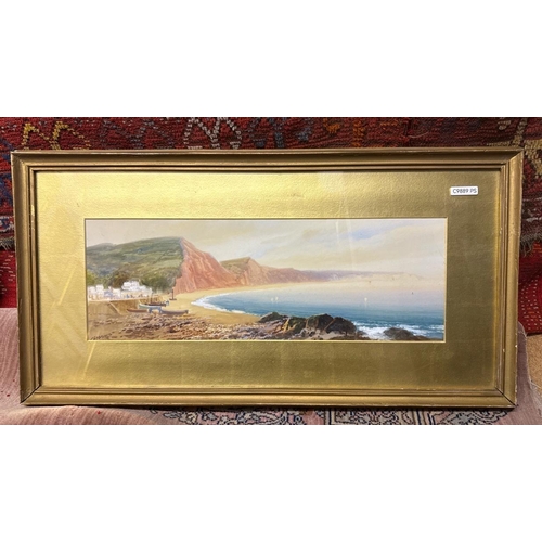 731 - Framed original painting of a coastal scene, possibly Golden Cap in Dorset, Indistinctly signed, fra... 