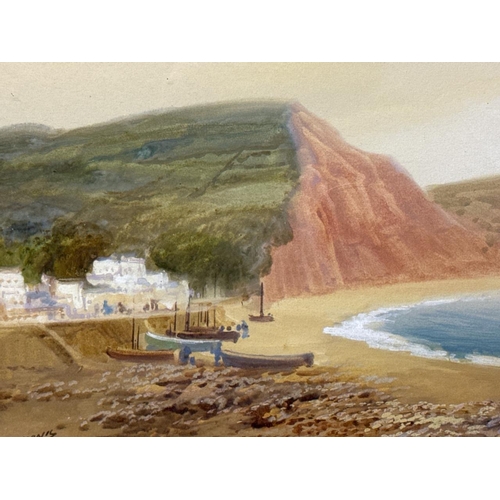 731 - Framed original painting of a coastal scene, possibly Golden Cap in Dorset, Indistinctly signed, fra... 
