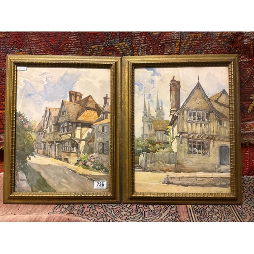 736 - Pair of lovely framed prints of watercolour paintings by A. Marc in gilt frames. Frames approx 48cm ... 