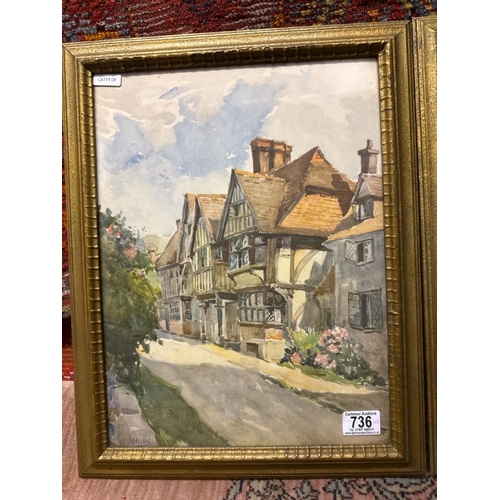 736 - Pair of lovely framed prints of watercolour paintings by A. Marc in gilt frames. Frames approx 48cm ... 