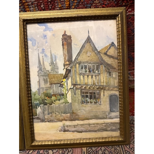 736 - Pair of lovely framed prints of watercolour paintings by A. Marc in gilt frames. Frames approx 48cm ... 