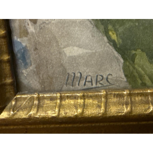 736 - Pair of lovely framed prints of watercolour paintings by A. Marc in gilt frames. Frames approx 48cm ... 