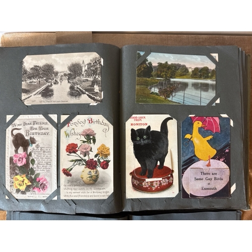 757 - Three vintage albums with postcards including many humorous and some c1900-1920