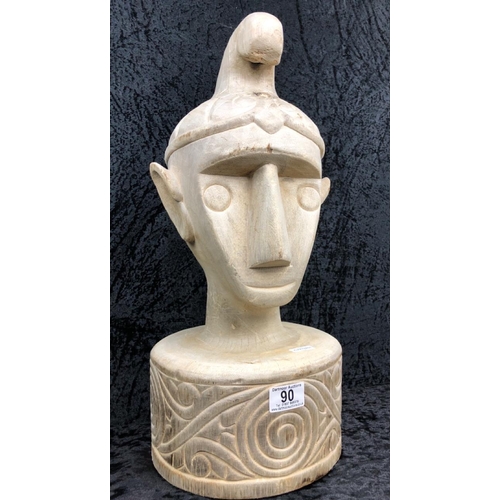 90 - Large hand-carved wooden figure head. Approx H51cm.