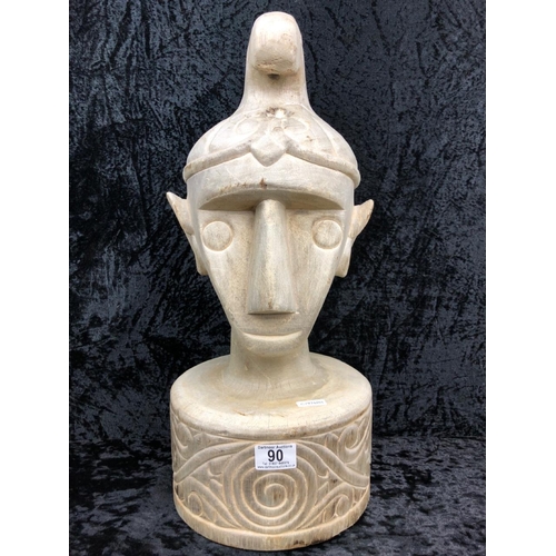90 - Large hand-carved wooden figure head. Approx H51cm.