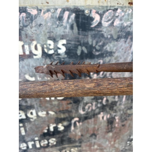 Very long native bow stave and spear. Approx L3m.