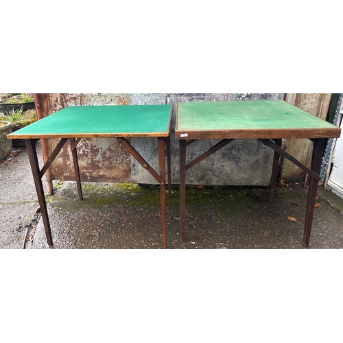 943 - Two vintage baize-topped folding card/games tables. Both approx H70cm x W71cm x D71cm.