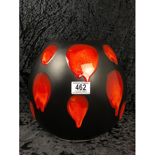 462 - Stunning Poole Pottery Galaxy Purse vase with matte black glaze and orange/crimson 