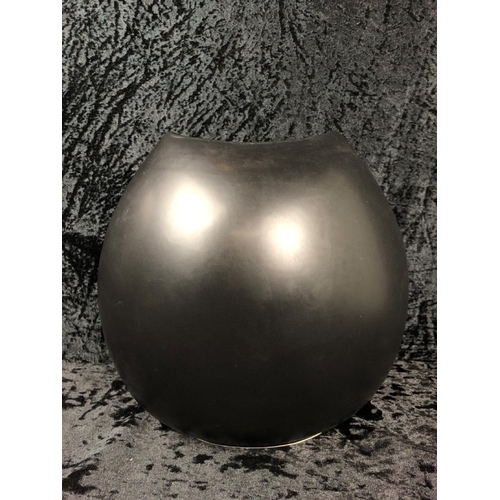 462 - Stunning Poole Pottery Galaxy Purse vase with matte black glaze and orange/crimson 