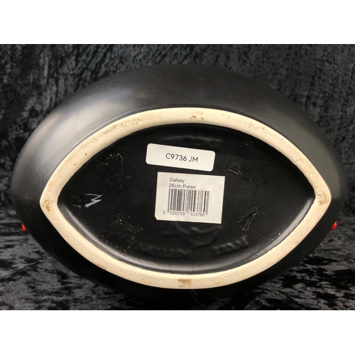 462 - Stunning Poole Pottery Galaxy Purse vase with matte black glaze and orange/crimson 