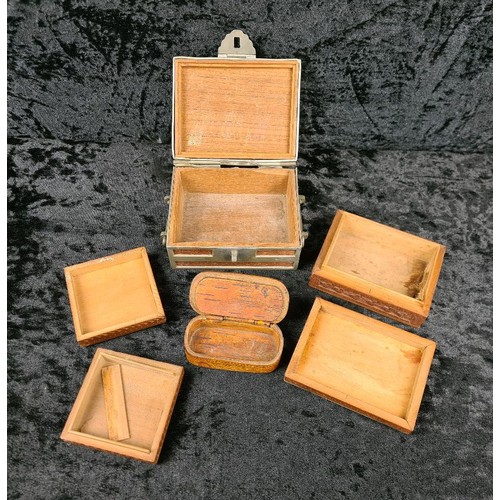 504 - Four more small decorative wooden boxes, one with metal trim.
