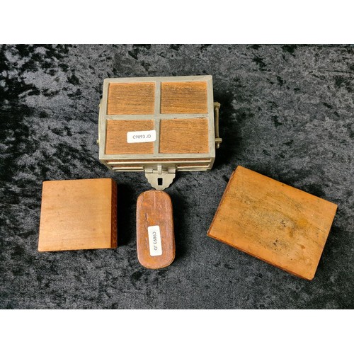 504 - Four more small decorative wooden boxes, one with metal trim.