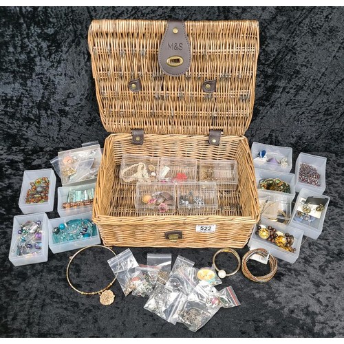 522 - Huge collection of costume jewellery in a neat M&S hamper - necklaces, brooches, bangles, earrings e... 
