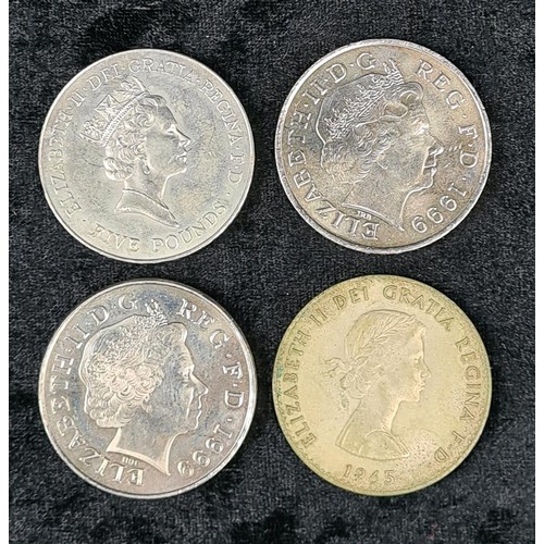 579 - 1998 Princess Diana, 1999 Millenium and 1926-1966 five pounds and a Churchill commemorative coins