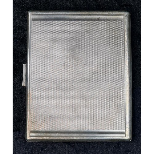 604 - Silver cigarette case with engine turned seasons monogram and date inscription, Birmingham 1938, app... 