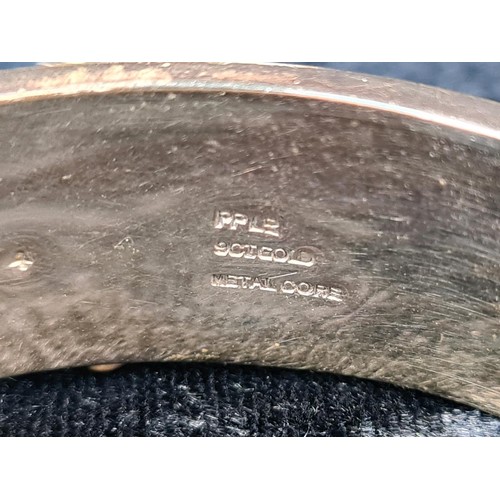 623 - 9ct gold plated decorative hinged bangle with security chain