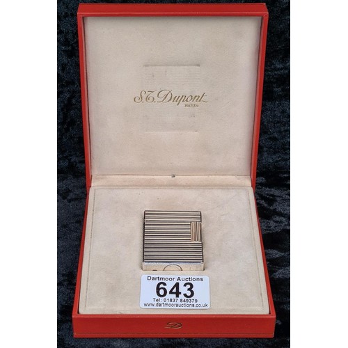 643 - S.T. DuPont ‘Line 1’ cigarette lighter in original box with paperwork and spare DuPont flints. Monog... 