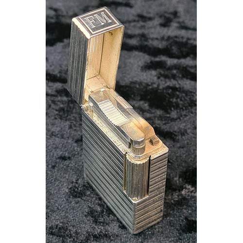 643 - S.T. DuPont ‘Line 1’ cigarette lighter in original box with paperwork and spare DuPont flints. Monog... 