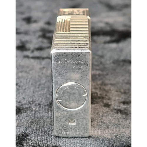 643 - S.T. DuPont ‘Line 1’ cigarette lighter in original box with paperwork and spare DuPont flints. Monog... 