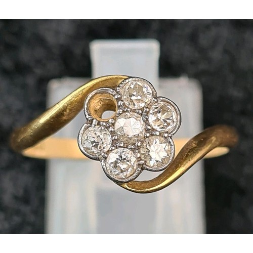 658 - 18ct gold and diamond ring (one diamond missing), size S, approx 2.9g