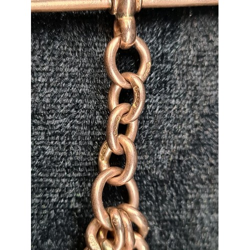 686 - Fabulous 9ct gold double Albert watch chain, would look fabulous worn as a necklace. Bar and every l... 