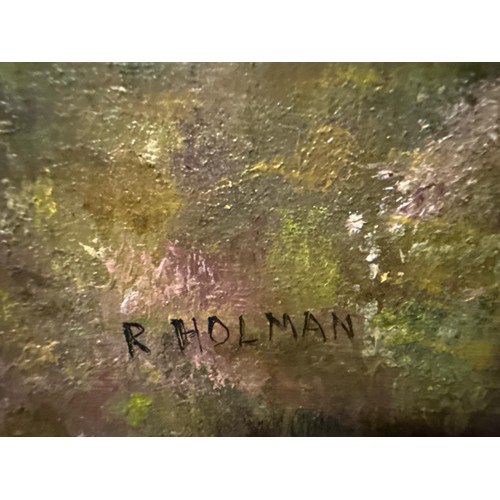 743 - Oil on board painting of a Dartmoor moorland scene with sheep on a rocky and heather hillside. Signe... 